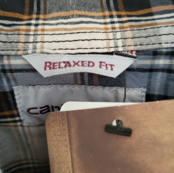 Carhartt Men Essential Button Down Relaxed Fit Short Sleeve Plaid Shirt  Medium - Picture 6 of 8